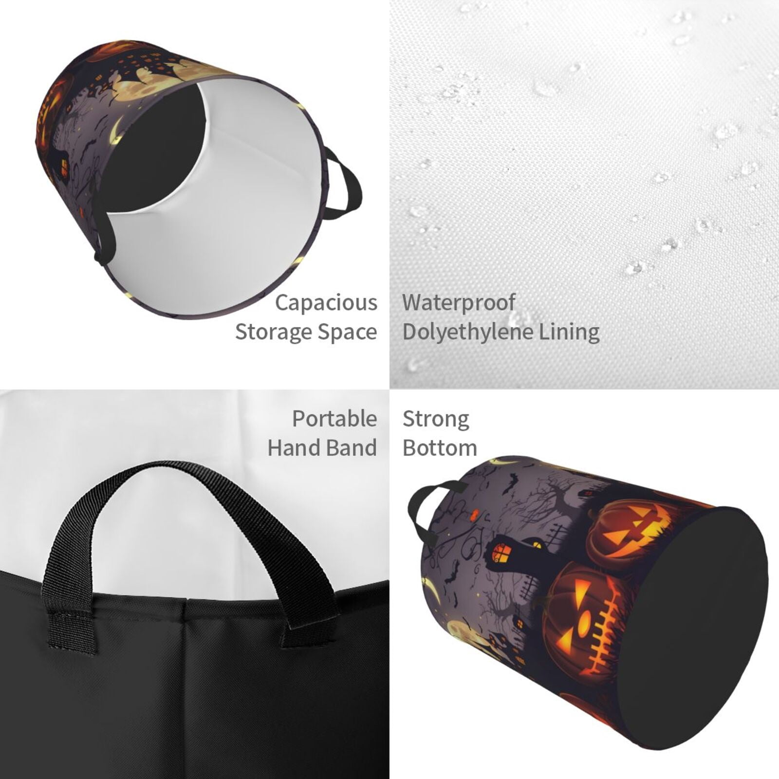 Large Laundry Basket with Handles - Halloween Haunted Pumpkin Castle Kids Baby Dirty Clothes Laundry Hamper for Bedroom Aesthetic