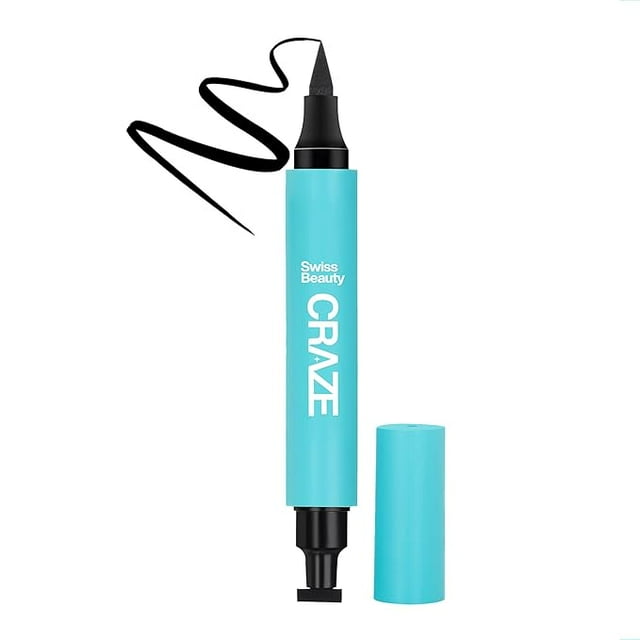 SWISS BEAUTY Craze Traceur pour les Yeux 2-en-1 Anti-Boue à Pointe Fine pour une Application Précise / Noir, 2,8 ml