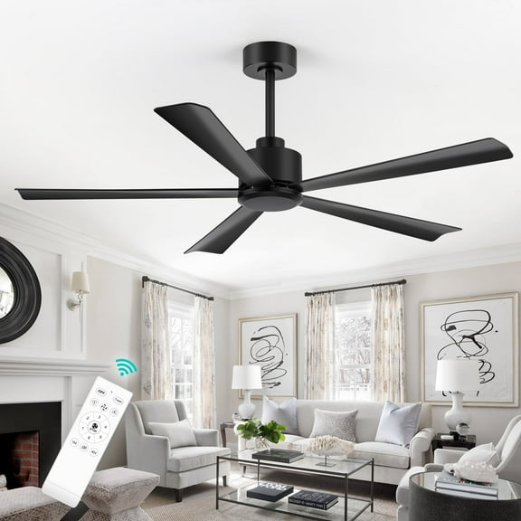 ALKAFY 52'' Matte Black DC Ceiling Fan with Remote, 6-Speed & Reversible Motor for Living Room, Bedroom, Kitchen