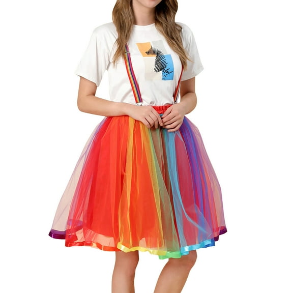 RUTAYY Carnevale New Women Tulle Skirts Knee Length Long Adult Tutu Layered Short Prom Party Midi Skirt Solid Color Smocked Boho Pleated Skirts