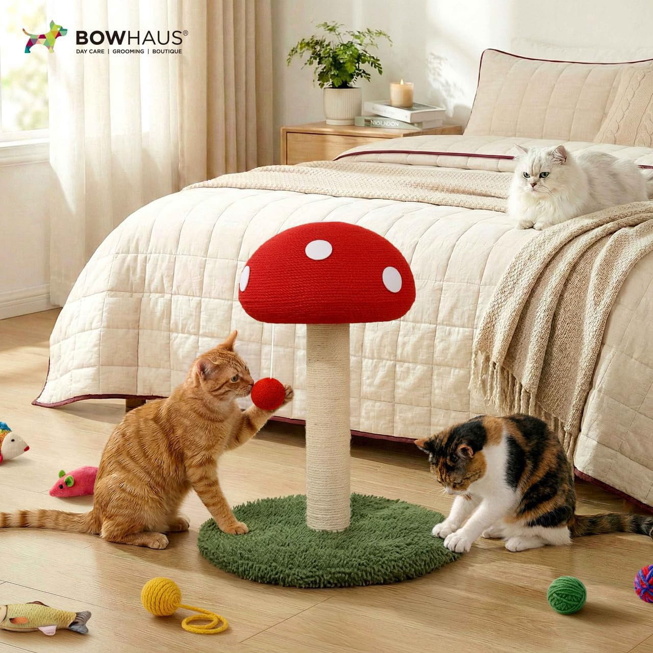 CAPHAUS Mushroom Cat Scratching Post, Mushroom Cat Scratcher with Sisal Rope and Interactive Hanging Ball, 20 Inch Scratching Post for Indoor Cats and Kittens