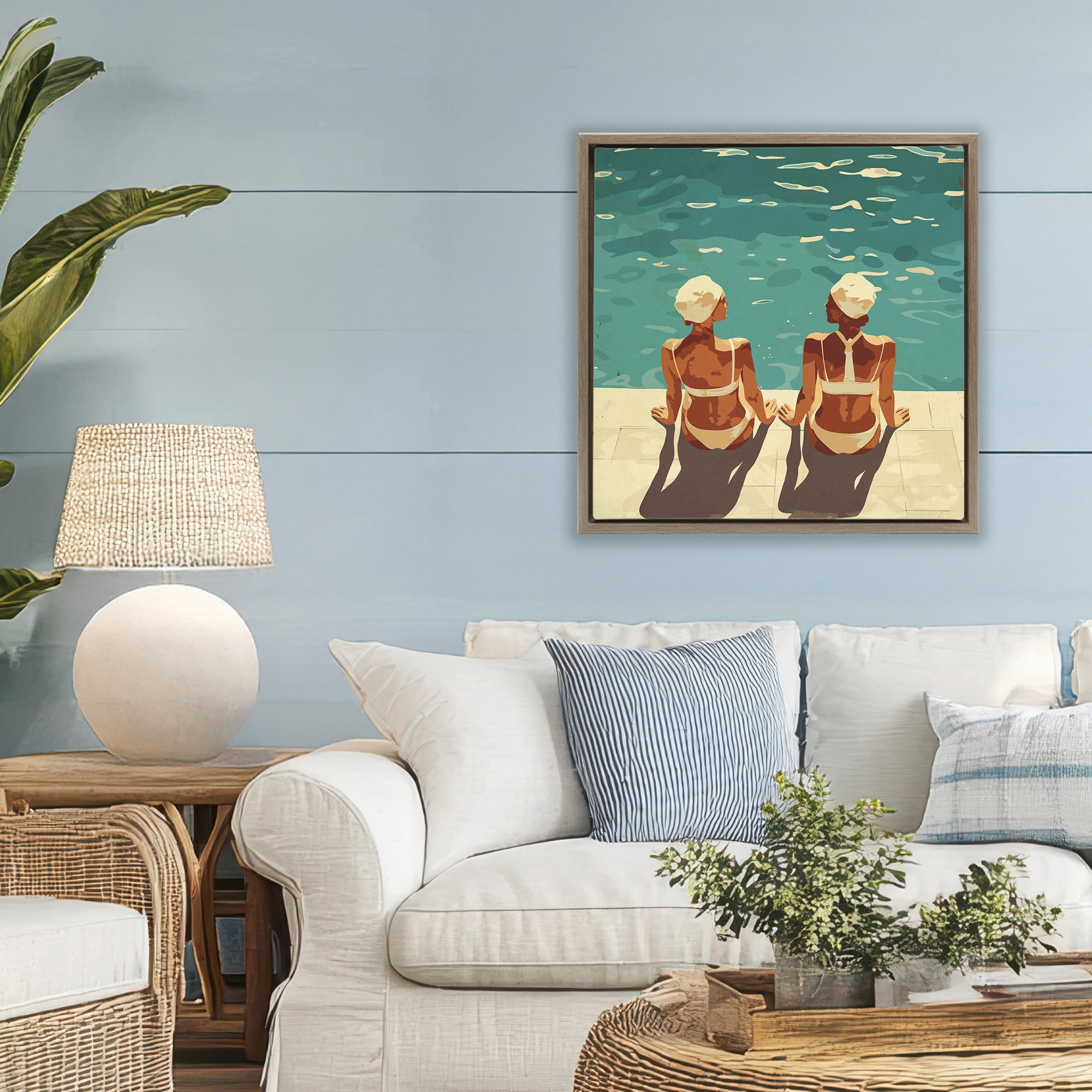 Stupell Industries Swimmer Friends Duo Brown Framed Floater Canvas Wall Art, design by Layla Oz