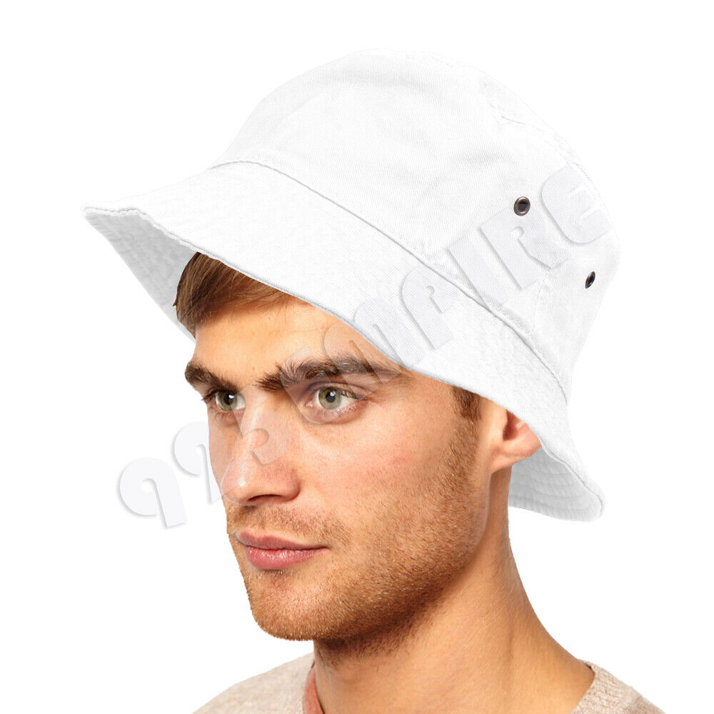 Men's Bucket Hat Cap Cotton Fishing Boonie Brim Safari Summer Camping