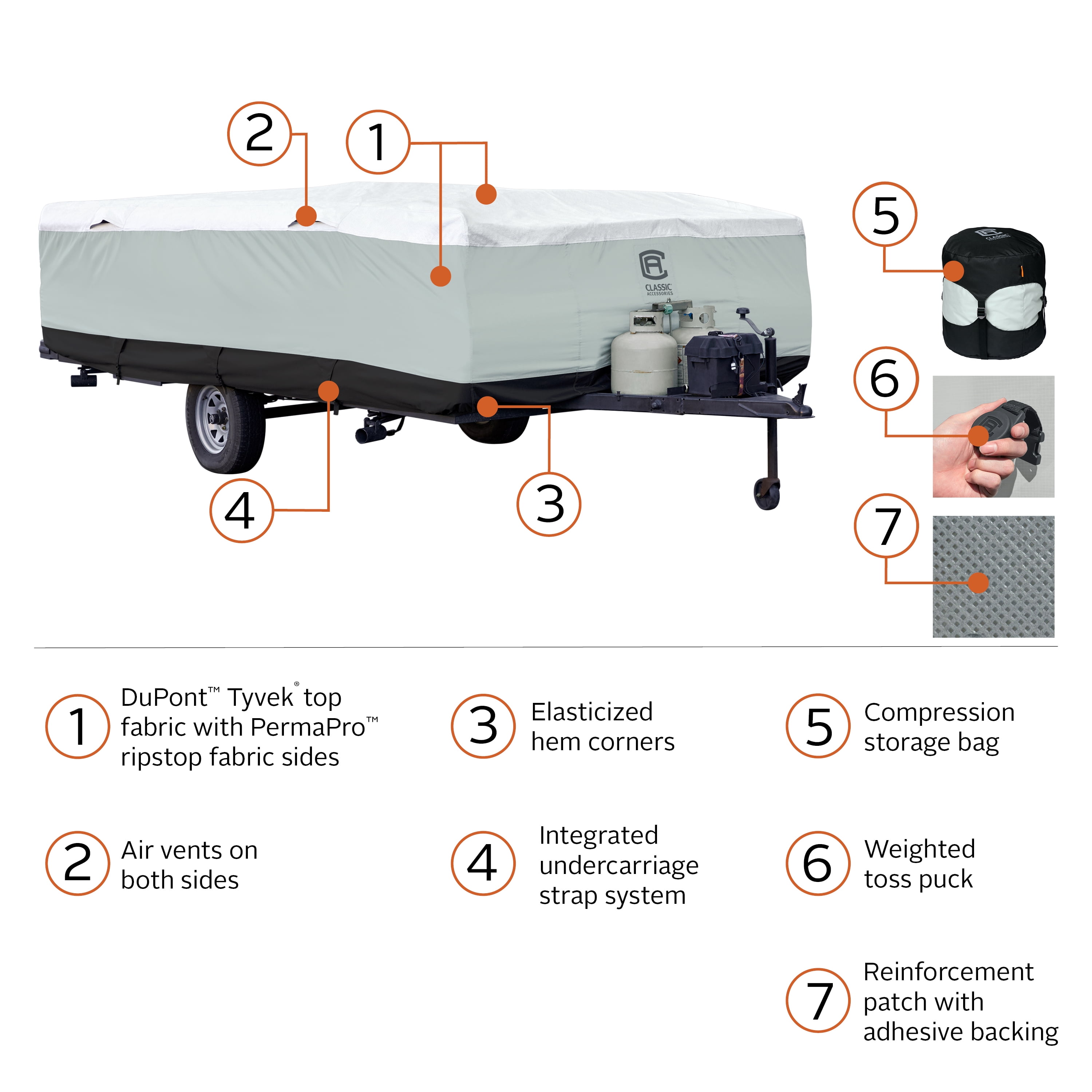 Classic Accessories RV SkyShield™ Folding Camper Cover, Fits 8' - 10'L x 88"W, Model 1