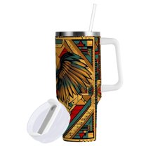 Yayeee 40oz Double-Wall Insulated Stainless Steel Tumbler with Handle Bottle, Retro Abstract Eagle