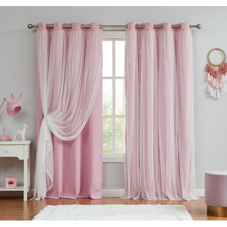 Star Cut-out Blackout Window Panel Pair Pink 50x63X2