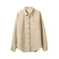 thumbnail image 6 of Lenpel Women's Corduroy Shackets Long Sleeve Collared Curved Hem Button down Shirts Dressy Casual Blouses Loose Shirt Jackets(Beige,XX-Large), 6 of 7