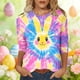 thumbnail image 5 of Camisetas de Pascua para Mujeres Moda Impresa Suelta Casual Cuello Redondo Tres Cuartos de Manga Suéter Blusa con Poliéster Suave, Primavera Verano Superior, 5 of 6