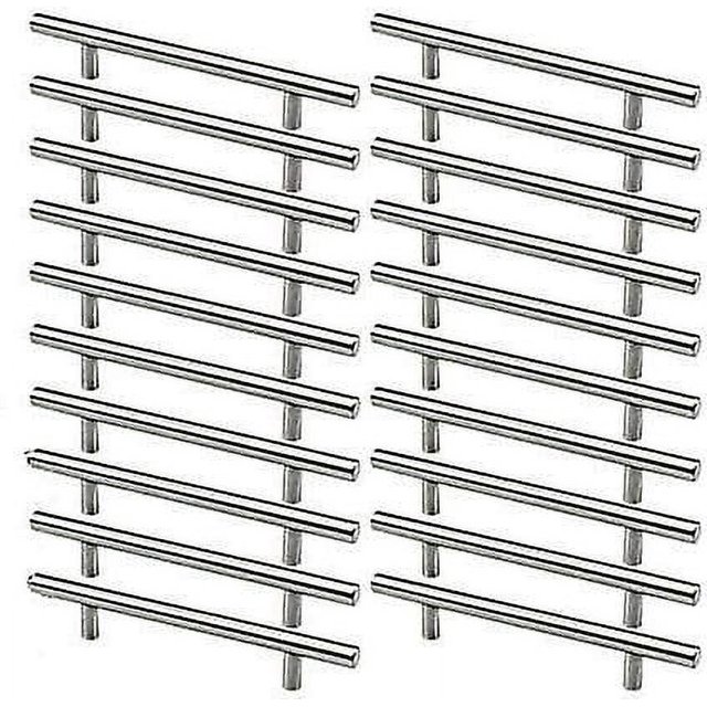 20 tiradores de acero inoxidable para muebles de cocina, espaciado entre orificios de 128 mm, tiradores en T de acero cepillado para puertas de armarios