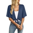 thumbnail image 2 of Lumtrix Womens Shrugs For Summer Cropped Cardigan Short Sleeve Open Front Sheer Shawl Cardigans Lightweight Chiffon Bolero Navy M, 2 of 7