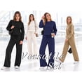 thumbnail image 5 of MOYIKO Two Piece Sets for Women Fall Travel Vacation Outfits Pleated Long Sleeve Lounge Sets Wide Leg Pants, 5 of 7