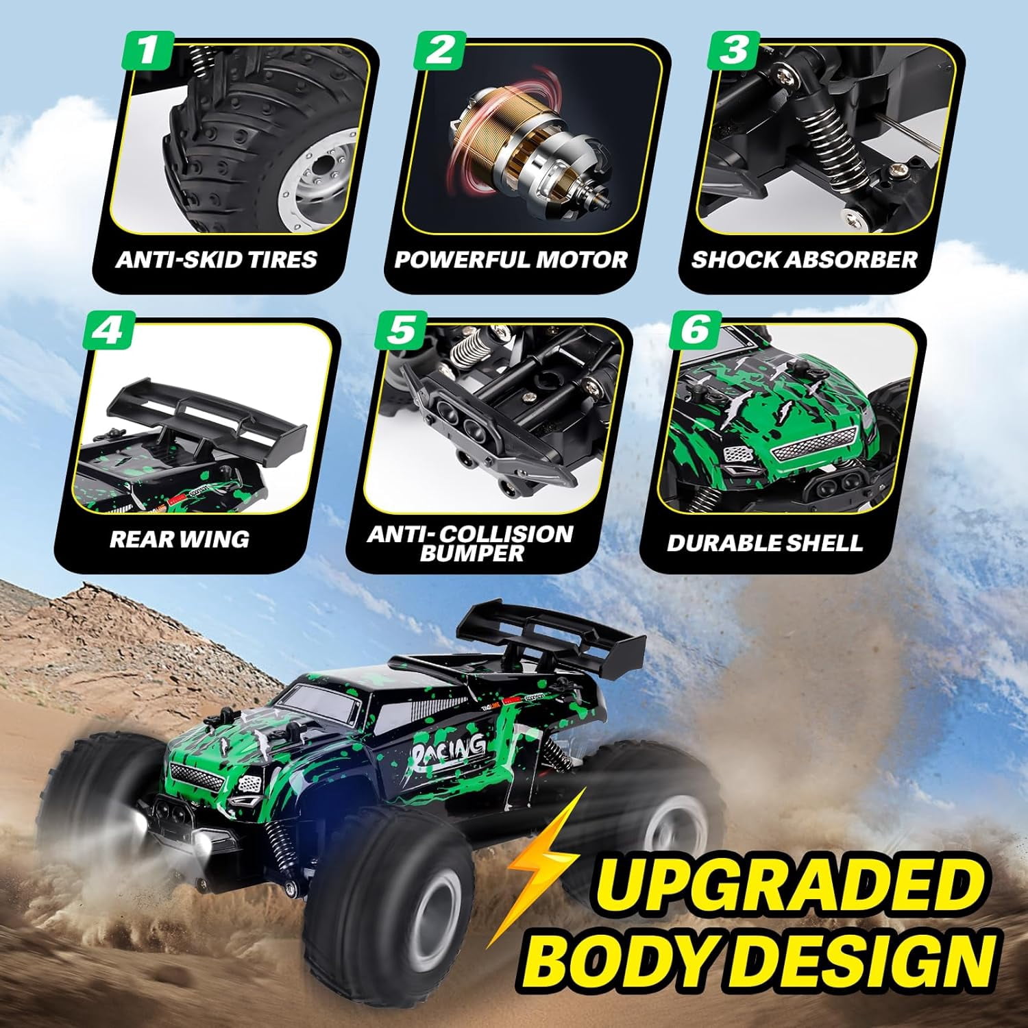 Drefirsa 1:18 Remote Control Monster Truck for Boys Age 6-12, 20Mph All Terrian Remote Control Car, Birthday Gift Toy for Kids