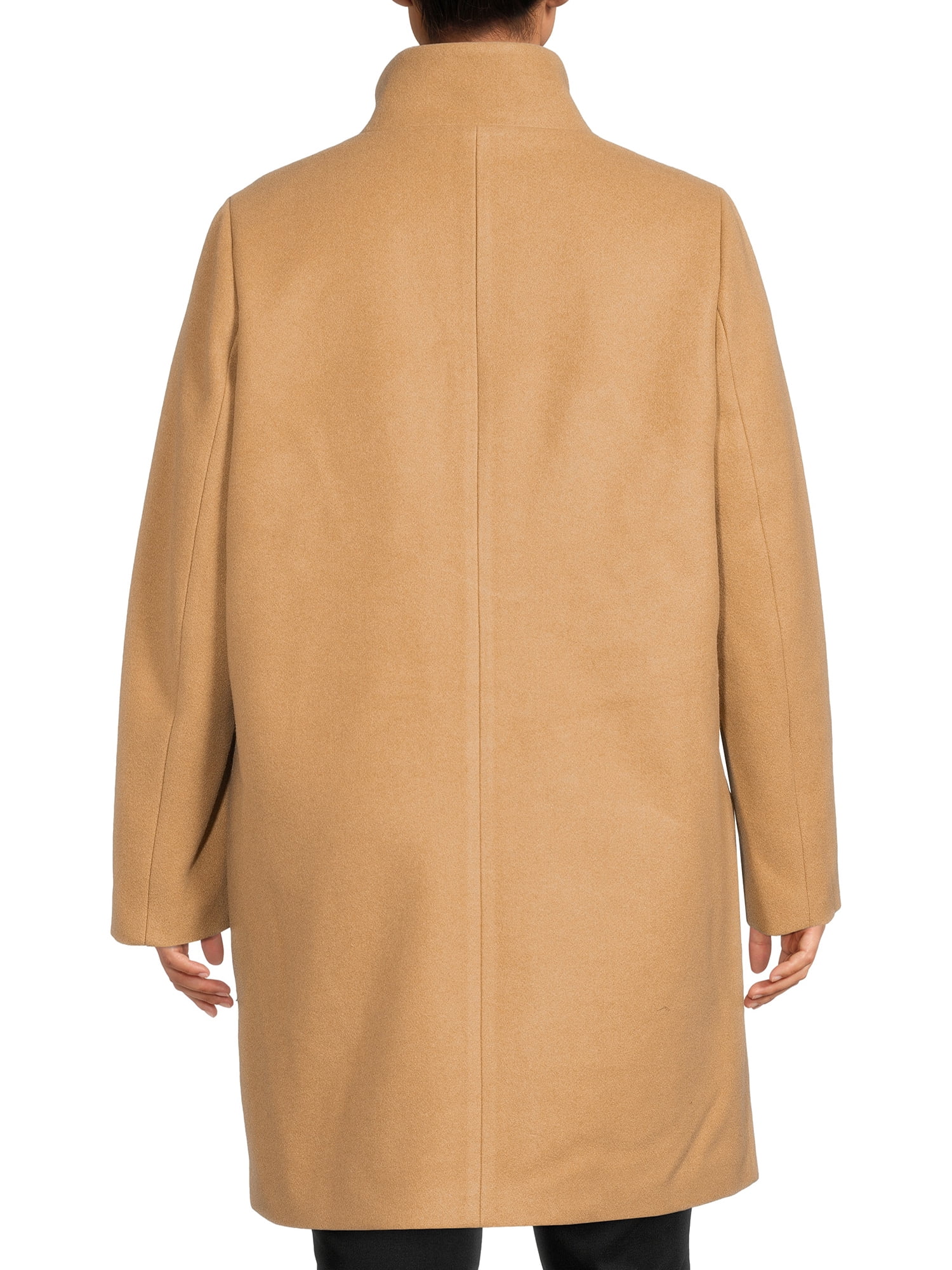 Time and Tru Women’s and Plus Faux Wool Funnel Neck Coat