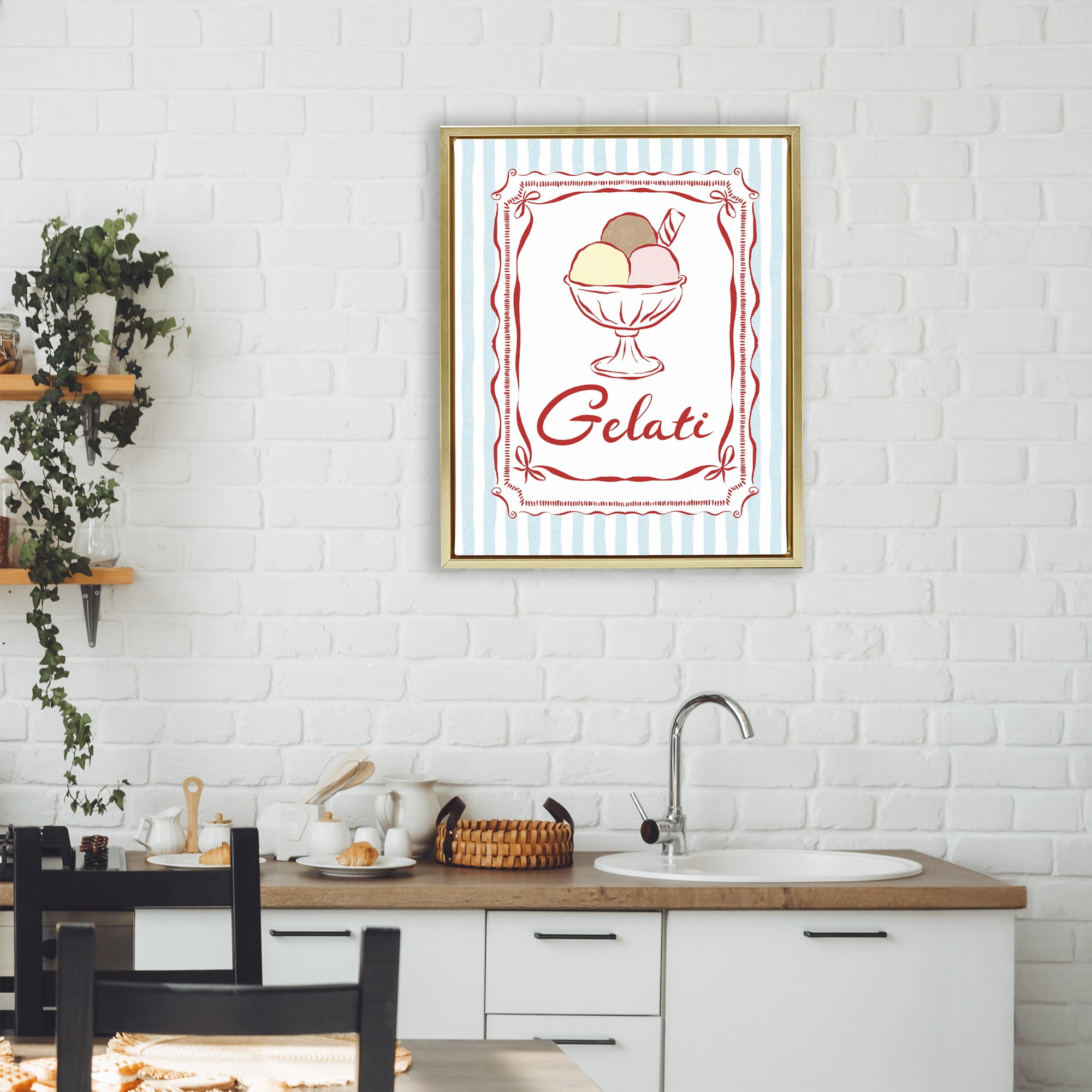 Stupell Industries Italian Summer Gelati Gold Framed Floater Canvas Wall Art, design by Miriam Wood