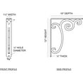 thumbnail image 2 of Ekena Millwork 1 1/2"W x 10"D x 12"H Avery Wrought Iron Bracket, (Single center brace) (6-Pack), 2 of 5
