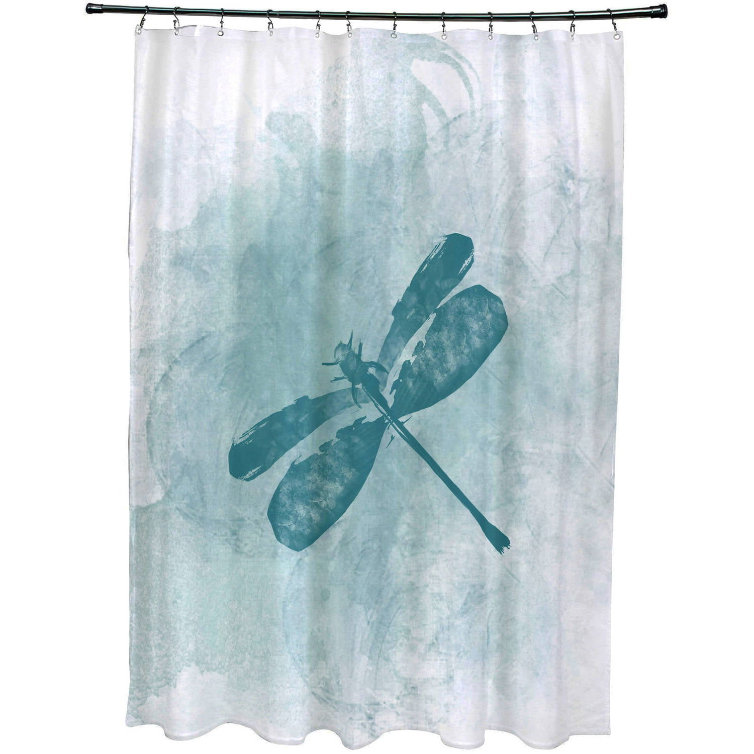Watercolor Dragonfly On White Bathroom Fabric Shower Curtain With Hooks 71Inches 
