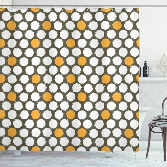Ambesonne Retro Shower Curtain, Bicolor Grunge Style Dots, 69"Wx70"L, Dark Taupe Orange
