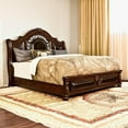 thumbnail image 2 of Bowery Hill Traditional Solid Wood Panel King Bed with Faux Leather in Cherry, 2 of 5