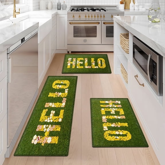 YIMEIS Spring flower language Floral rug Soft Non-slip 3Pcs Flannel Mat & Kitchen Rugs,Great for Entryway Bathroom