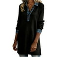 thumbnail image 2 of Tauxra Denim Patchwork Dress for Women, Long Sleeve Lapel Button Up Midi Dress with V-Neck for Casual or Party, 2 of 7