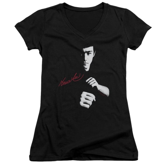Bruce Lee The Dragon Awaits Junior Women's T-Shirt V-Neck Black
