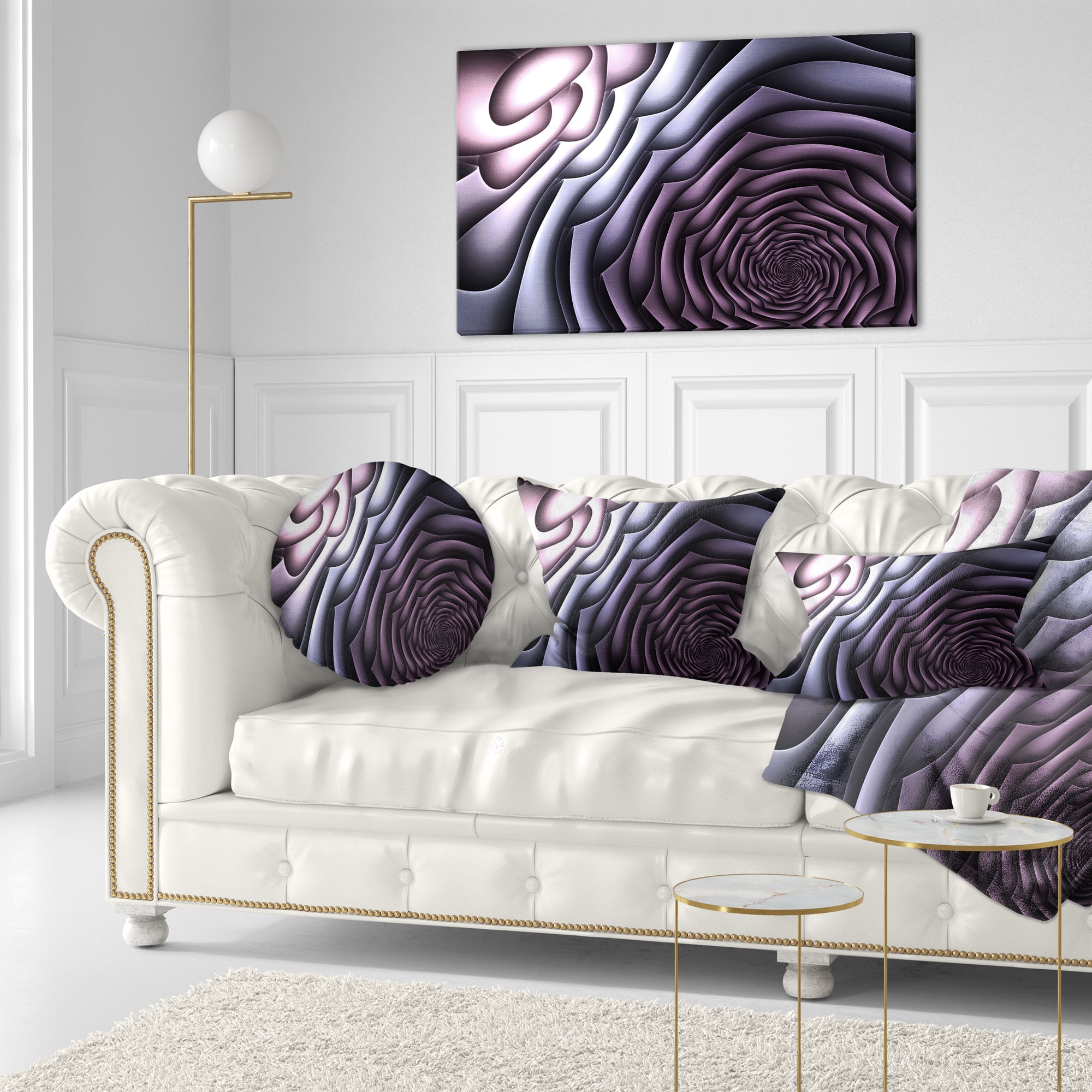 Designart Purple Flower Shaped Fractal Art - Abstract Throw Pillow - 12x20