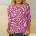 thumbnail image 2 of TYGHBN Women's Casual Crew Neck Carnival Sequin Effect 3/4 Length Sleeve T Shirts Top Mod Bod Tops Womens Workout Tops Short Sleeve Athletic Tops for Women Short Sleeve Womens Long Sleeve Cold Gear, 2 of 4