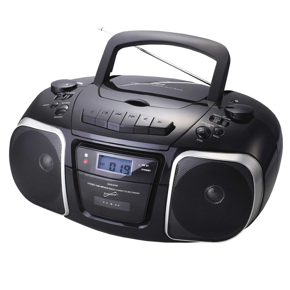 Supersonic MP3/CD Player with USB/AUX Inputs, Cassette Recorder & AM/FM