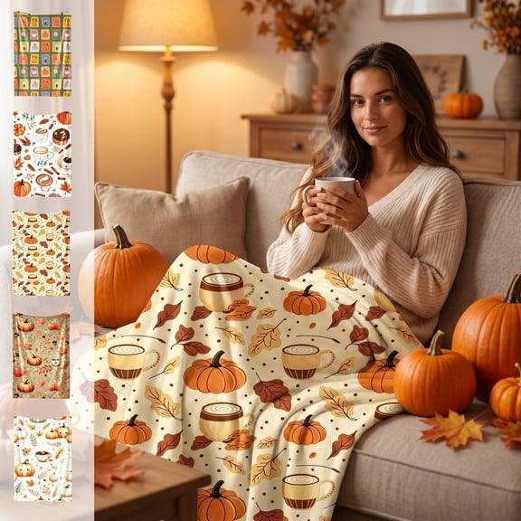 Halloween Sale Clearance!Fall Decorations for Home, Autumns Thanksgiving Flannel Throw Blanket 5 Cute Fall Patterns Plushs Blanket 70x100cm For Sofa Bed Camping Warm Light Weight Cover