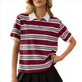 thumbnail image 3 of Blusas Informales de Corta para Mujer, Estilo Ejecutivo, con Cuello en V, para Verano, 2025, con Cuello Básico Ajustado Rojo Vino L, 3 of 6