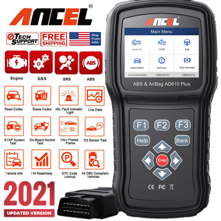 ANCEL AD610 Plus OBD2 Scanner ABS SRS Check SAS Calibration Tool Car Code Reader Tool SAS Calibration Check Engine OBDII Automotive Diagnostic Scan Tool