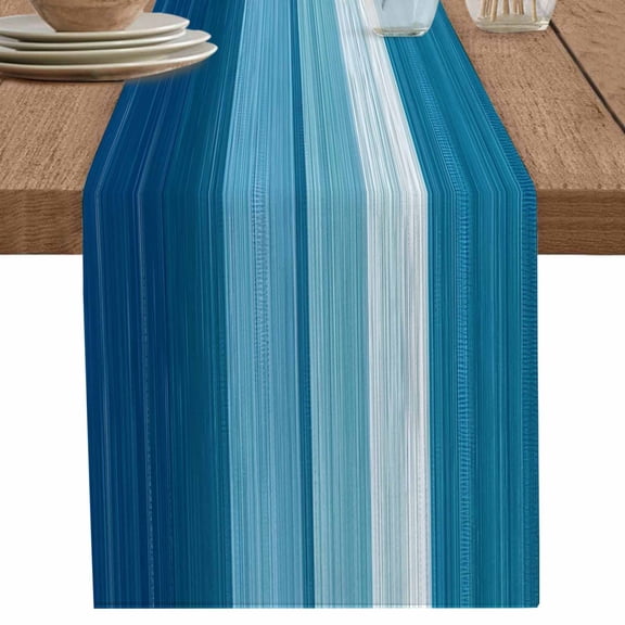 nqOlkjepod Blue White Ombre Table Runner 72 Inches Long Farmhouse Dress Scarves, Modern Gradient Abstract Aesthetic Dining Tablerunner for Coffee Table/Kitchen Island/Party Décor, 13" x 72"