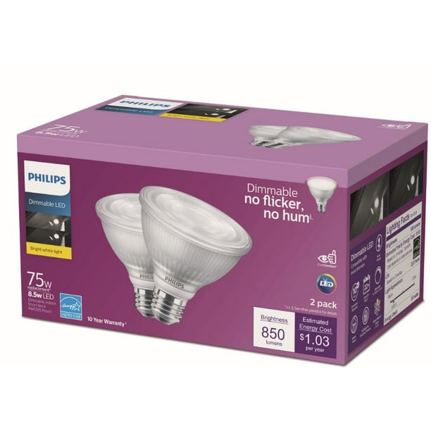 Phillips LED 75-Watt PAR30 Indoor Floodlight Bulb, Bright White, Dimmable, E26 Medium Base (2-Pack) - Walmart.com