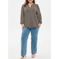 thumbnail image 6 of SHEWIN Plus Size Womens Tops V Neck Blouses Long Sleeve Shirts High Elasticity Lightweight Basic Tees Brown 3X, 6 of 9