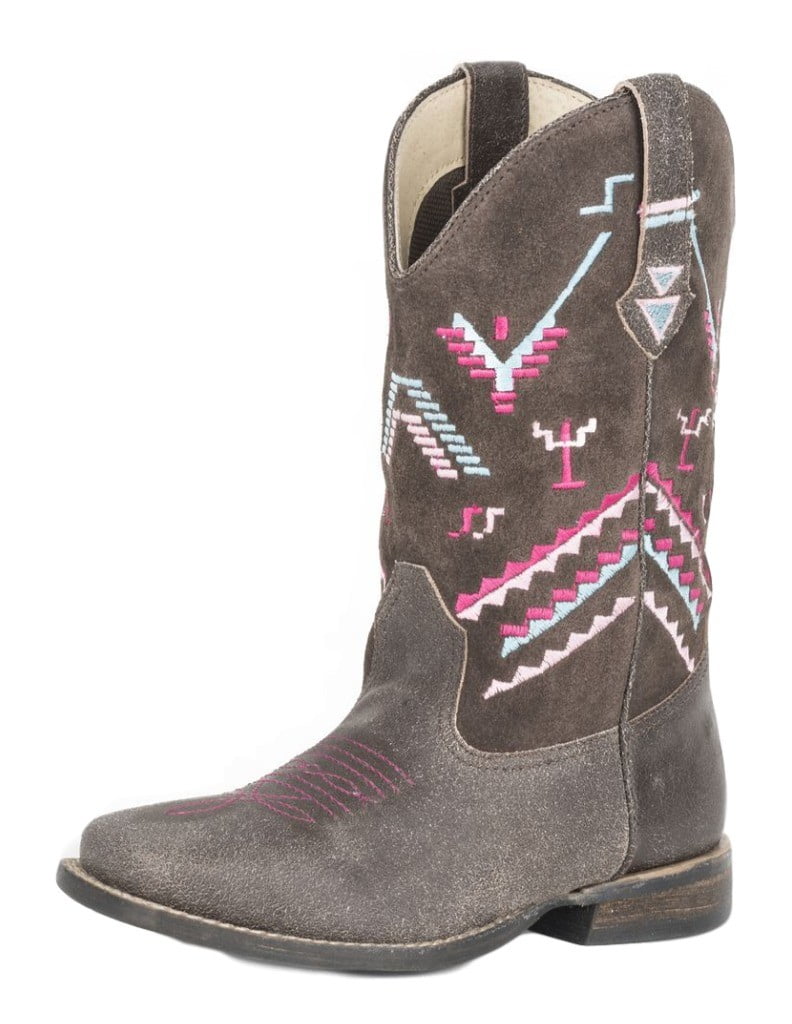 Roper Western Boots Girls Kids Leather Aztec Brown 09-018-0903-0307 BR ...