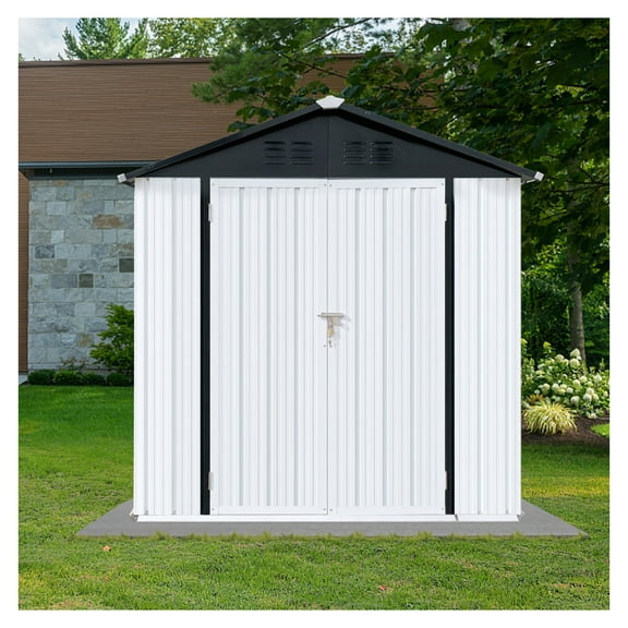 Metal Garden Shed 6x4 FT Outdoor Storage Shed - White & Black Roof - Durable Steel Shed for Garden, Tools, Workshop - Gable Roof Design