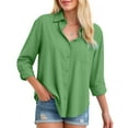 thumbnail image 4 of YDFCWXW Womens Button Down Shirts Cotton Dressy Shirts Long Sleeve Work Blouses Collared Tops Tunics with Pocket Light Green, XXL, 4 of 8
