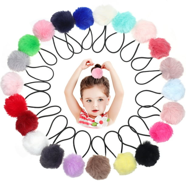 GOOHOCHY 22 Uds. Lazos para el cabello con pompón, lazos para el cabello con forma de bola, soporte para cola de caballo, lazos para el cabello para niñas pequeñas, cuerda elástica para el cabello
