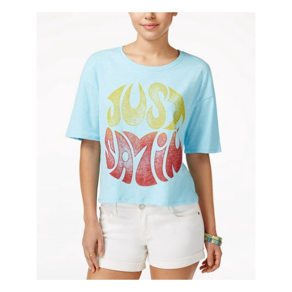 Doe Womens Light Blue JUST SAYIN' Short Sleeve Crew Neck Crop Top Size: S