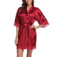 thumbnail image 1 of Women Lingerie Robe Satin Lace Trim Sexy Kimono Robes with Ties, 1 of 3
