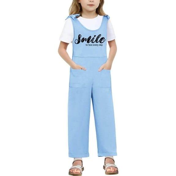 Little Jumpsuit for Girls Back to School Romper Letter Print Rompers with Pockets for Daily Wear Girls Clothes Size 5-6 Years