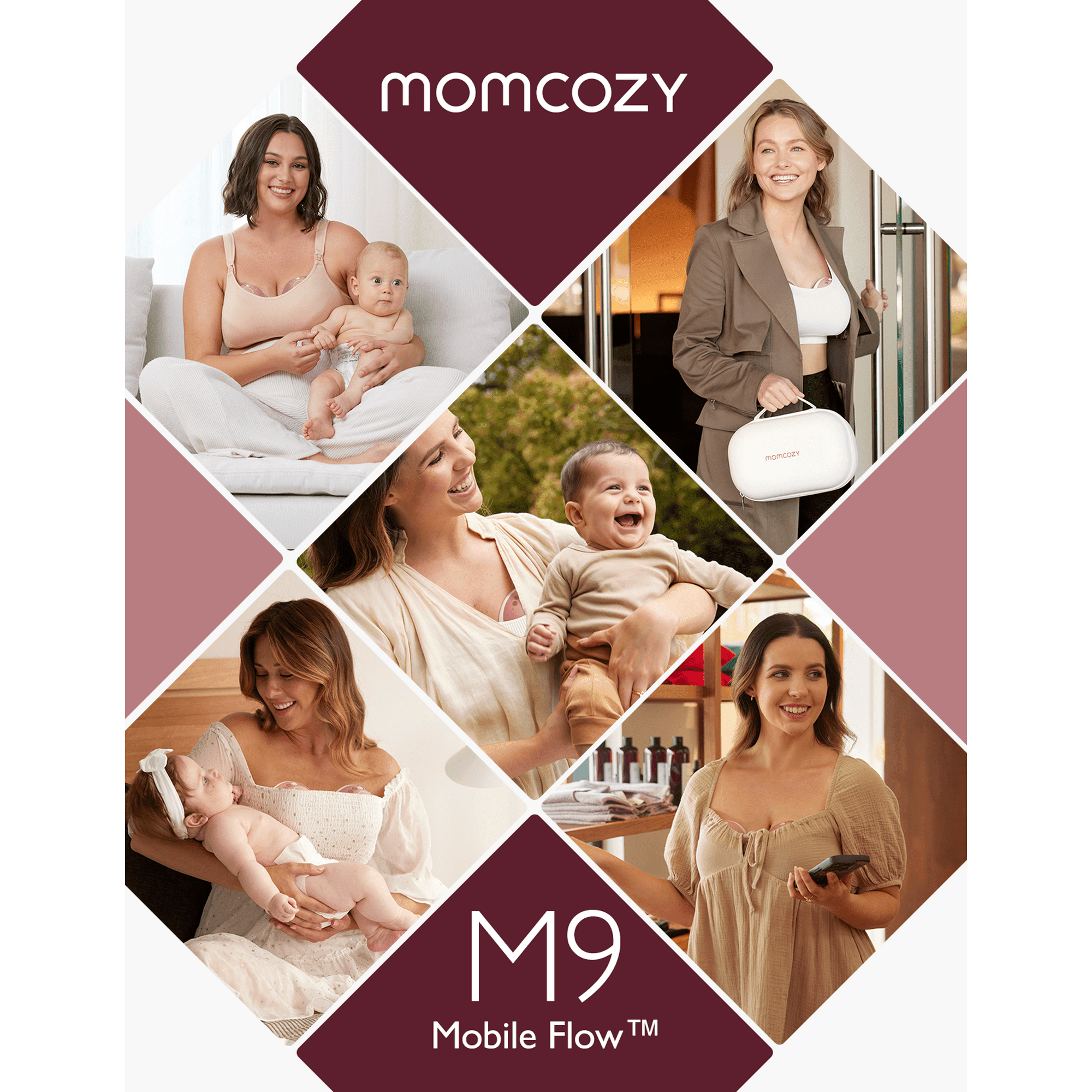 Momcozy Breast Pump Hands Free Upgraded Mobile Flow, M9 App Discreet Control Personalized Multi-Modes & 15 Levels, 1 Pack