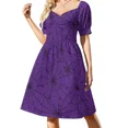 thumbnail image 4 of Patrón de telaraña - morado y negro - Patrón de Halloween de Cecca Designs Vestido de manga corta Vestido de lujo Vestidos largos, 4 of 8