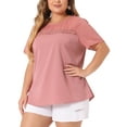thumbnail image 3 of Agnes Orinda Women's Plus Size Tops Polka Dots Lace Panel Short Sleeve Plain Summer Blouses 2X Pink, 3 of 6