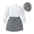 thumbnail image 4 of URMAGIC Little Toddler Baby Girl Fall Winter Outfits Puff Sleeve Sweater Woolen Plaid Button Skirt Hat 3Pcs Clothes Set 4-7T, 4 of 11