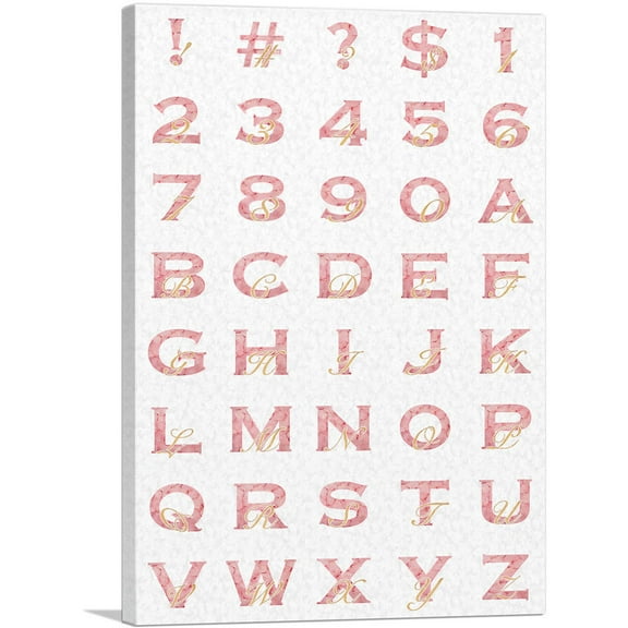 ARTCANVAS Chic Pink Gold Vertical Rectangle Full Alphabet Canvas Art Print - Size: 26" x 18" (0.75" Deep)