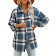 thumbnail image 3 of womens pea coat Women's Plaid Shacket Jacket Long Flannel Button Down Coats Shirts Trendy Long Sleeve Casual Boyfriend Blouse Coats womens plaid shirt short sleeve, 3 of 7