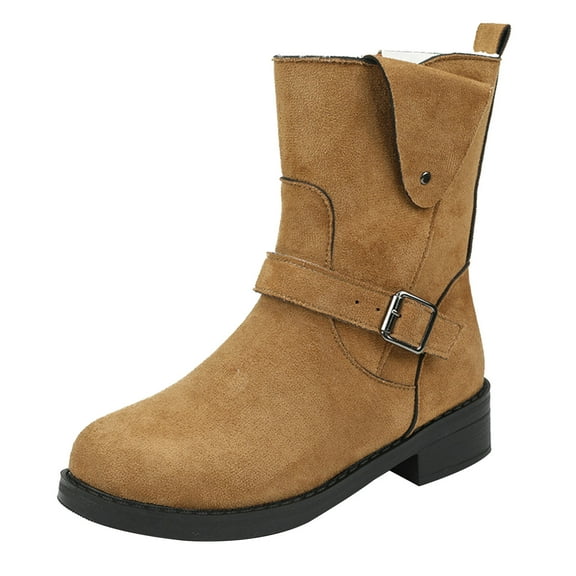 Puntoco Women Winter Boots Clearanc Women'S Shoes Minimalistic Solid Color Zipper Plush Warm Thick Heel Short Boots Brown 9.5(43)