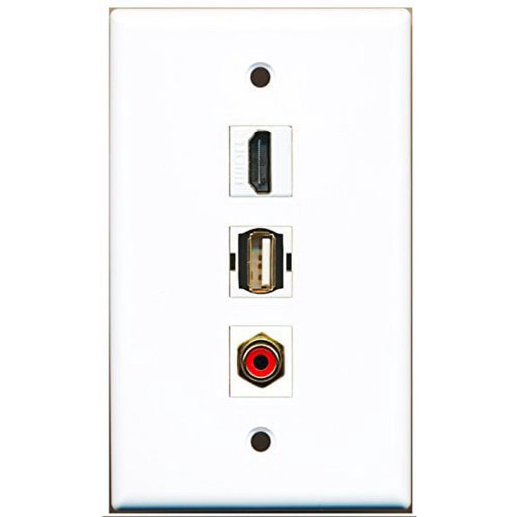 RiteAV - 1 Port HDMI and 1 Port RCA Red and 1 Port USB A-A Wall Plate
