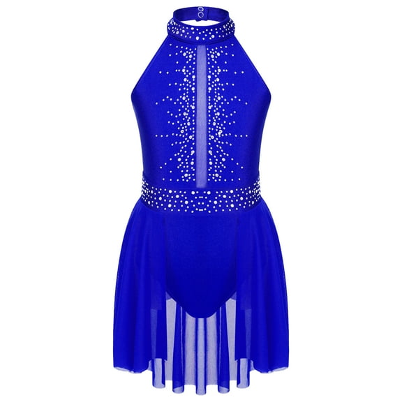 YEAHDOR Kids Girls Lyrical Ballet Dance Dress Cutout Back Gymnastics Acrobatics Performance Leotard A Royal Blue 16